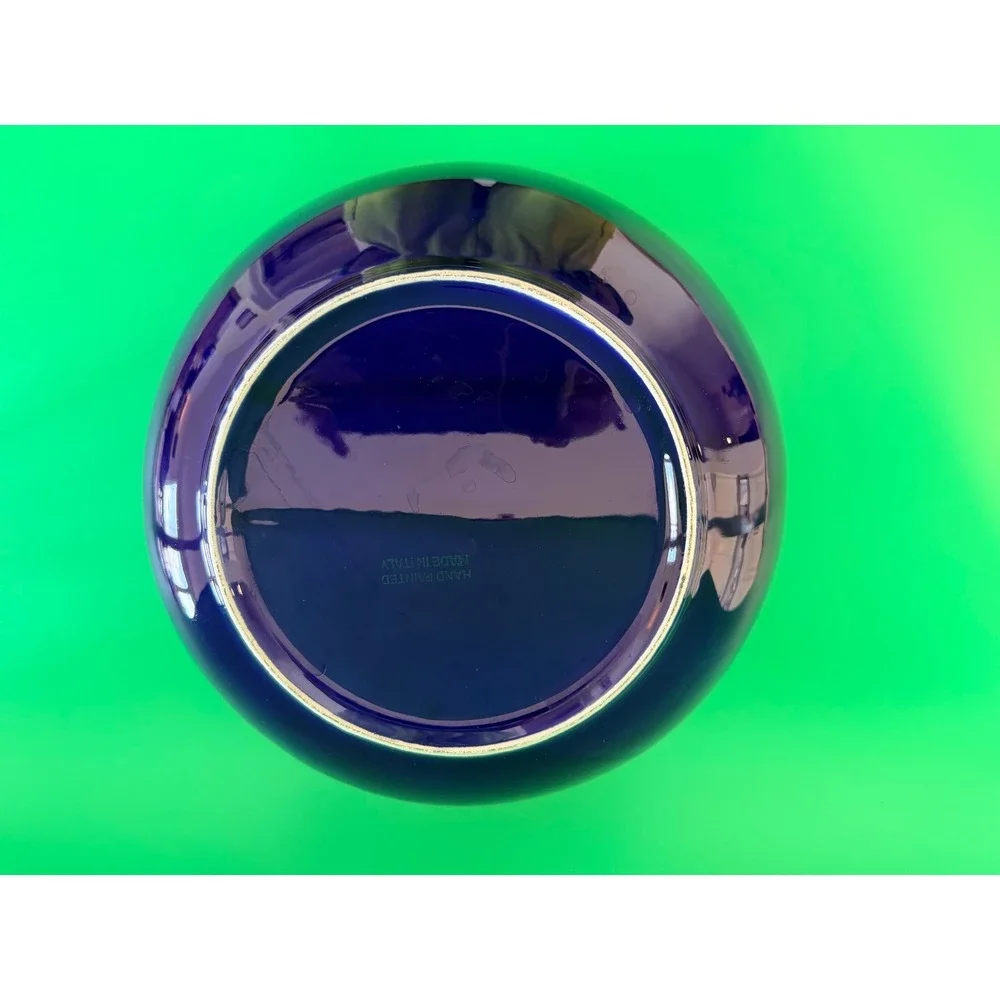 Cobalt Blue Glass Bowls Set Italy Gold Rim 6 Pc Large + 5 Small Vintage